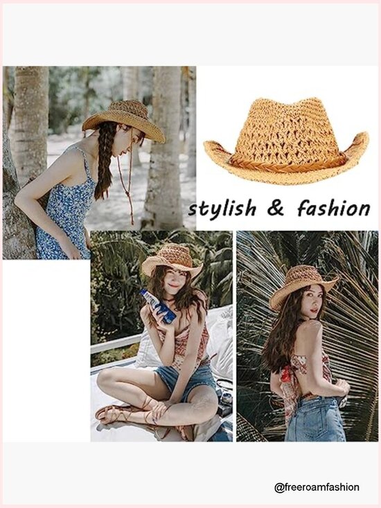 Wide Brim Cowboy Hat Shapeable Straw Sun Hat for Men Women main image 5